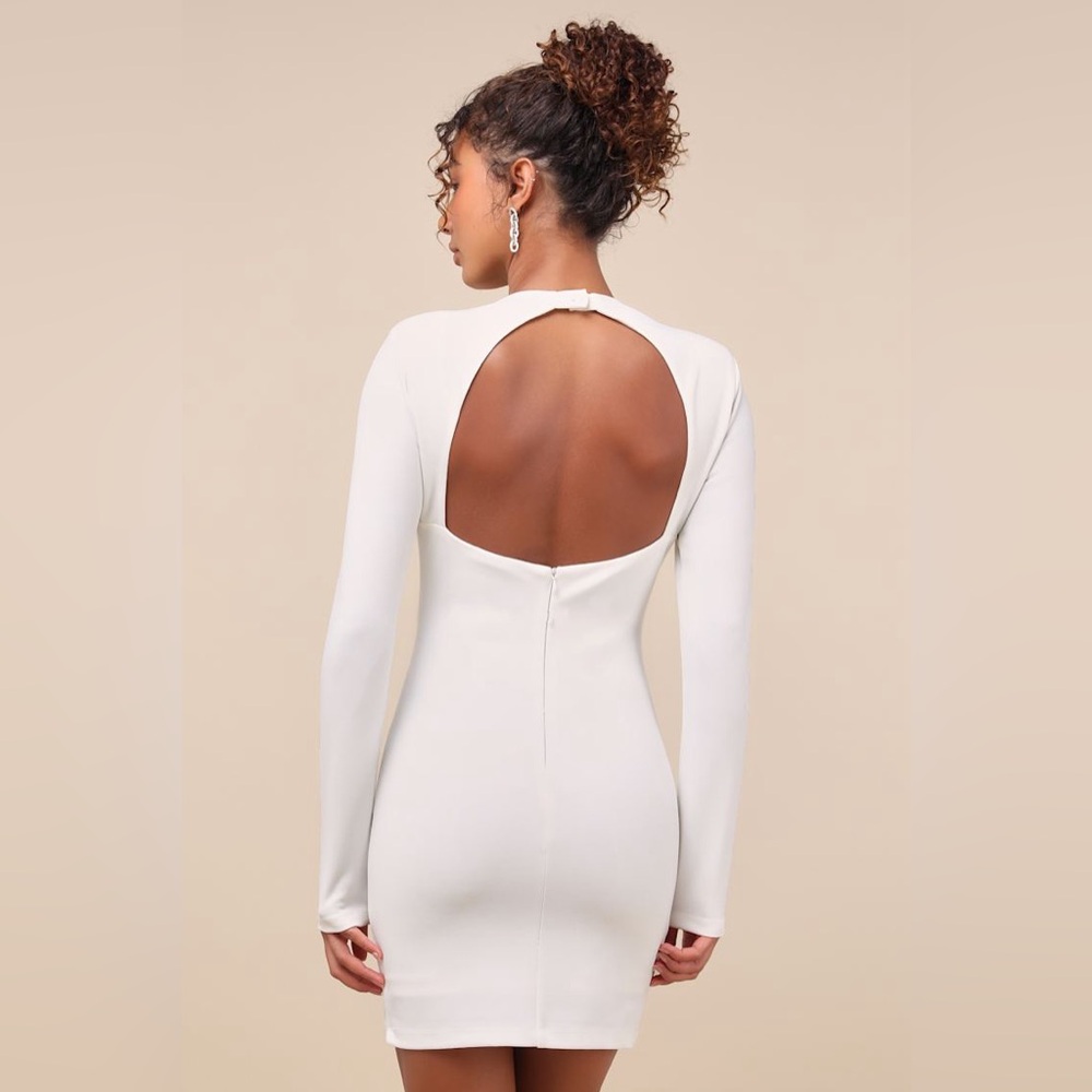 Lulus All That You Wish For White Mock‎ Neck Cutout Bodycon Dress